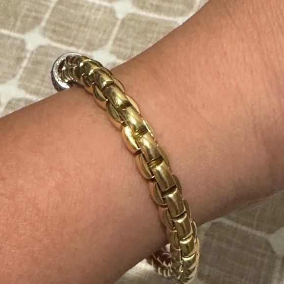 Fope Flexit Eka Bracelet Yellow Gold with White Gold Blue Sapphire Rondel Sz: 17 - Picture 9 of 15